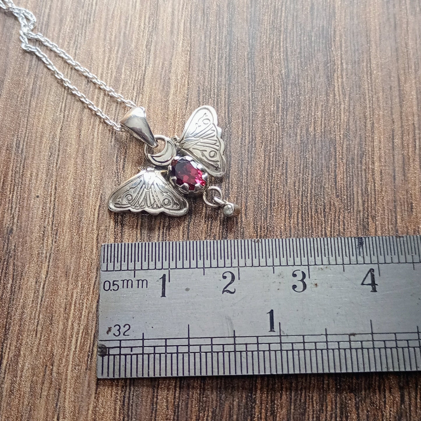 Garnet & CZ Moth Pendant
