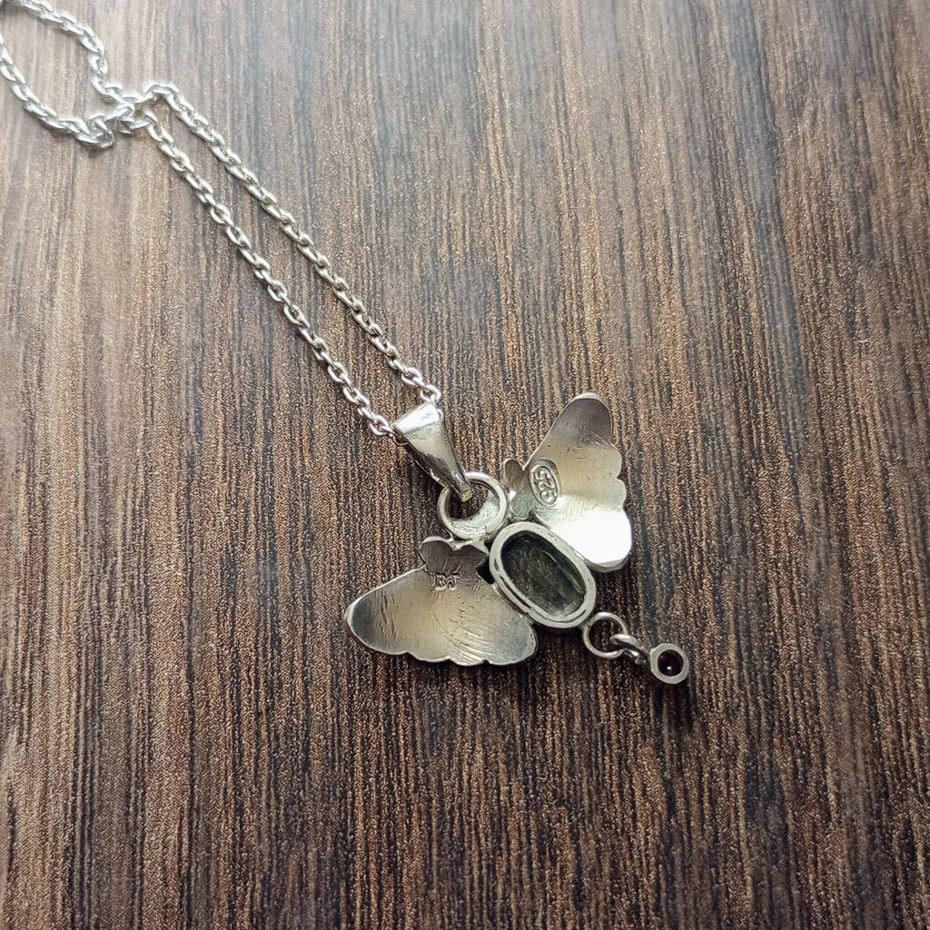 Sapphire & Garnet Moth Pendant