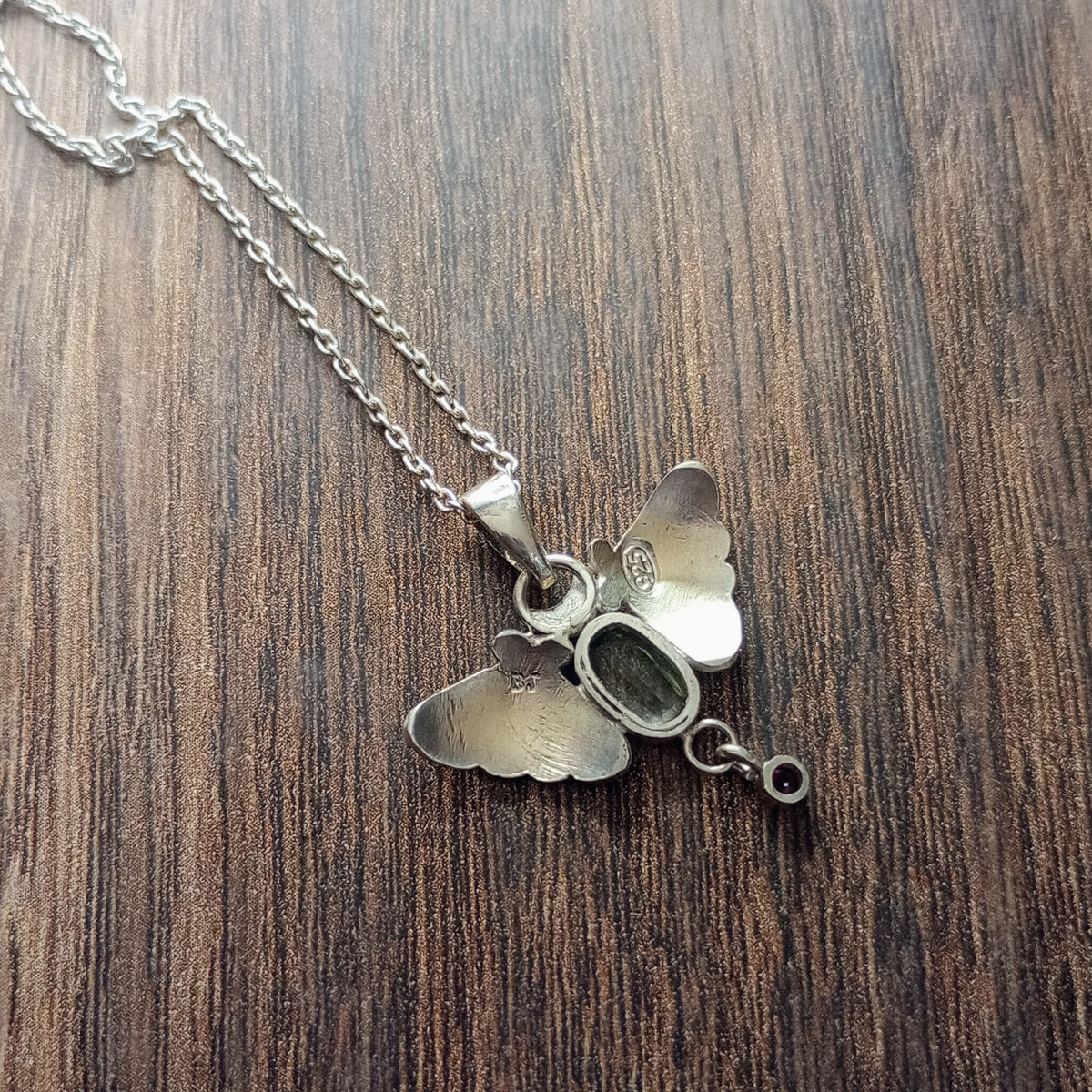 Sapphire & Moonstone Moth Pendant