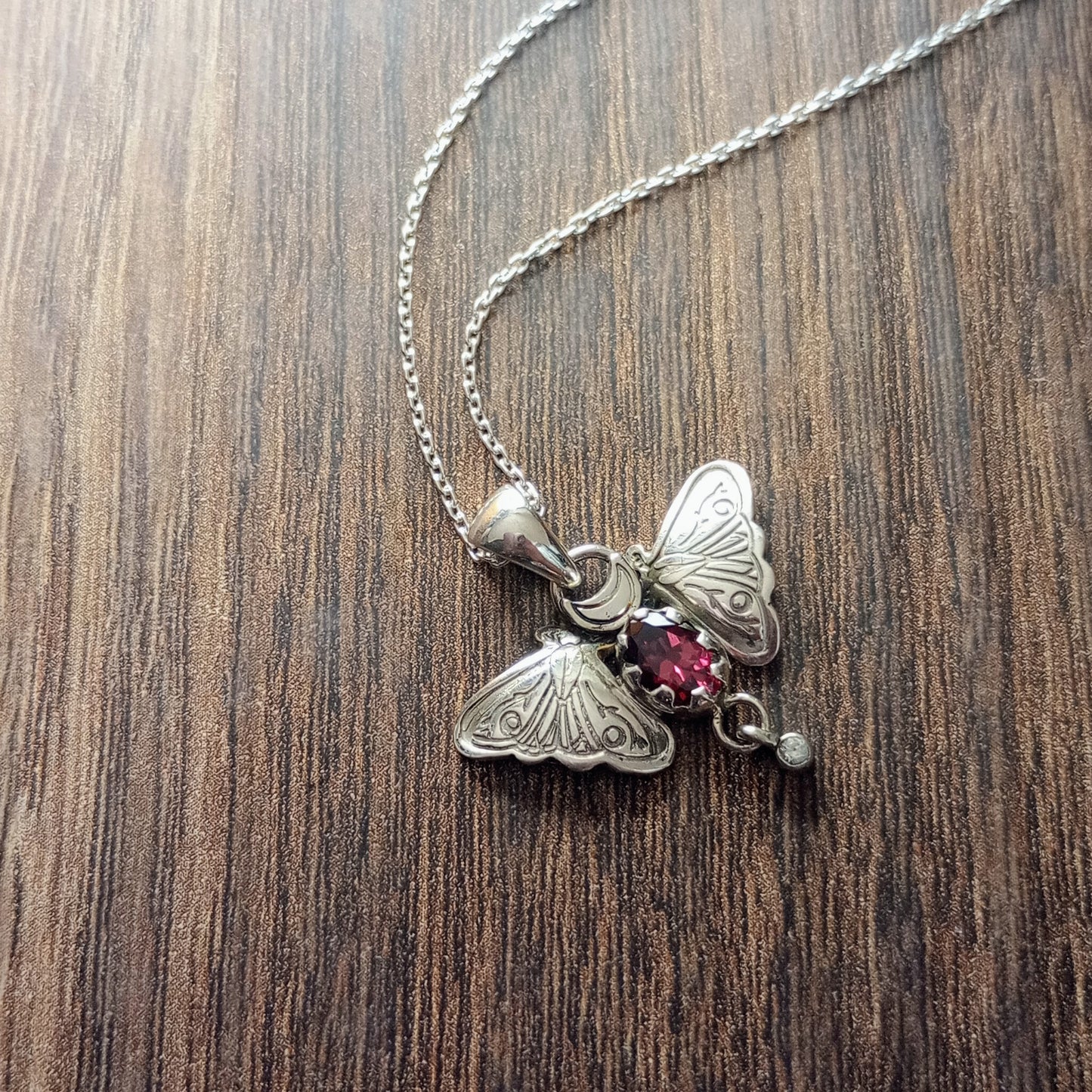 Garnet & CZ Moth Pendant