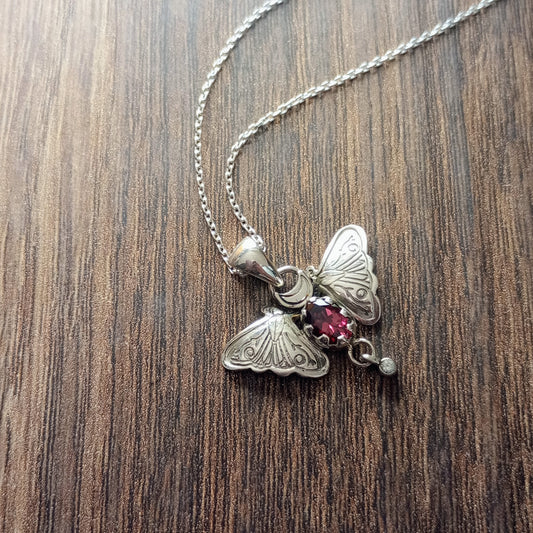 Garnet & CZ Moth Pendant