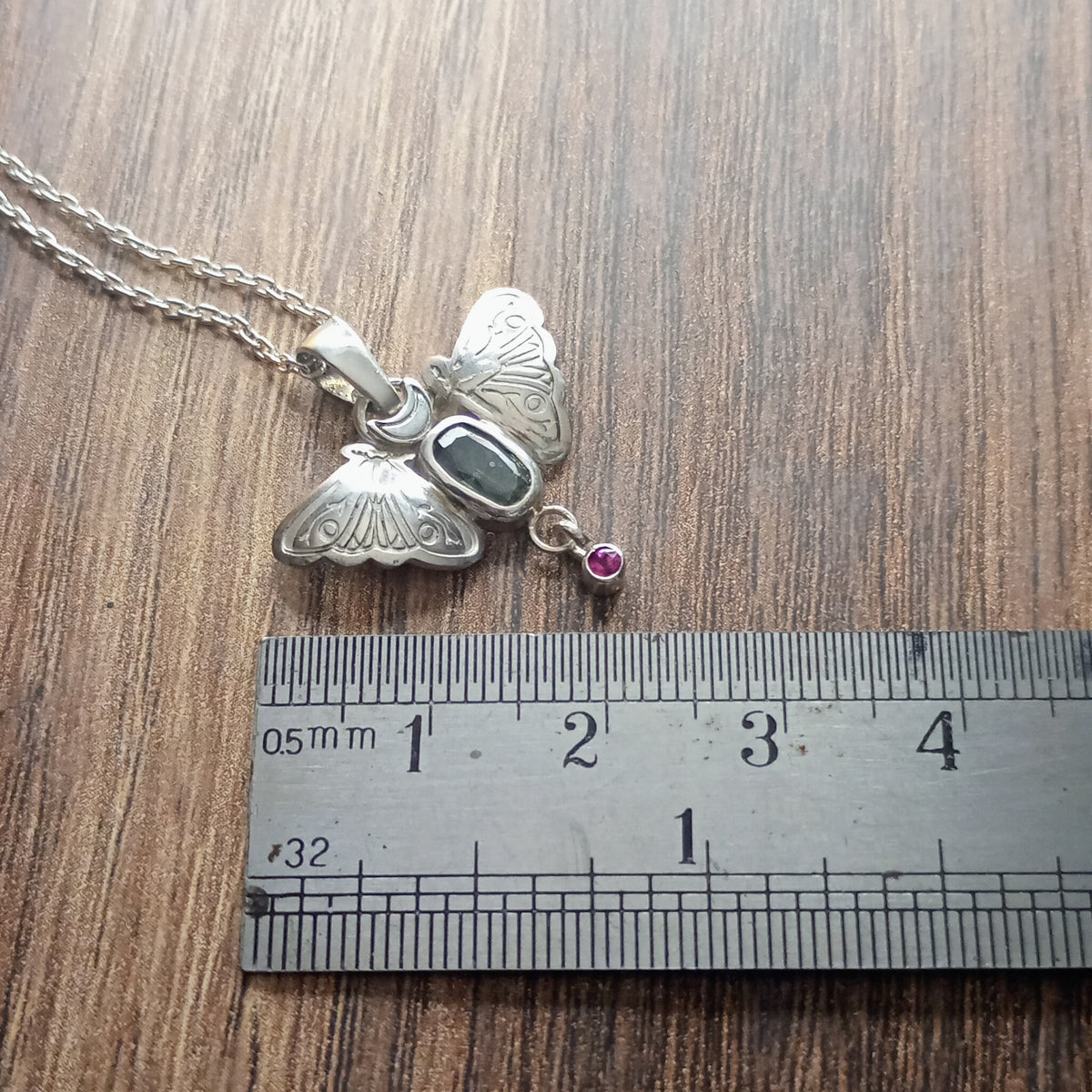 Sapphire & Garnet Moth Pendant